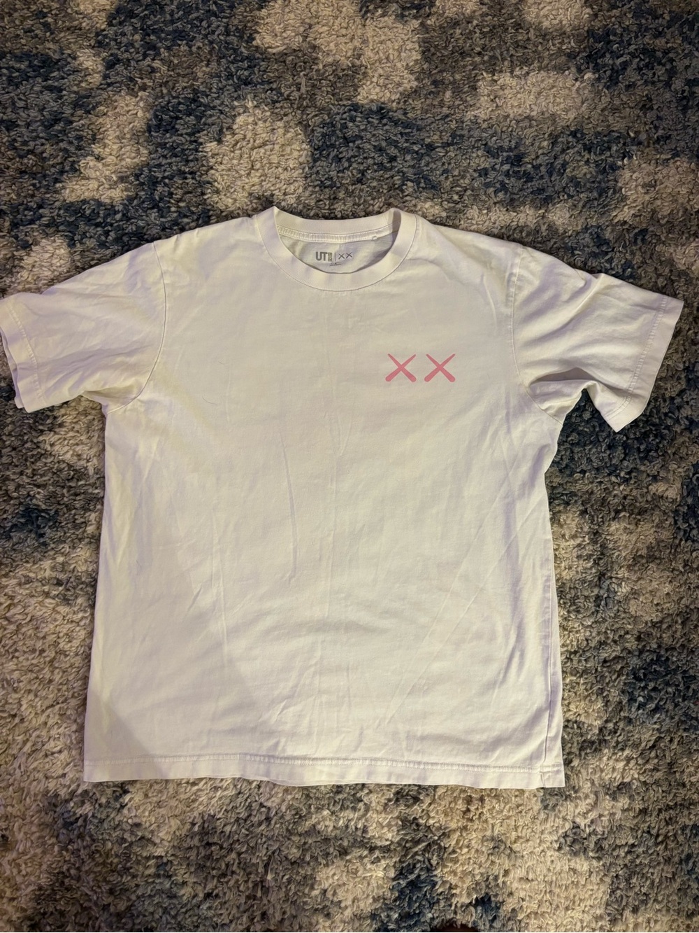 Uniqlo White Short Sleeve Tee with Pink XX Chest Graphic